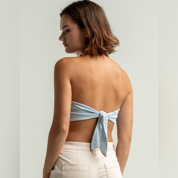 NWOT NIA Terrycloth Women’s Scarf Crop Tie Top in Sky Blue - Size XS - Picture 3 of 11